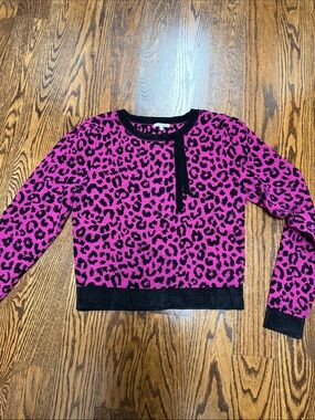 Ronny Kobo Collection Hot Pink and Black Leopard Crewneck Sweater